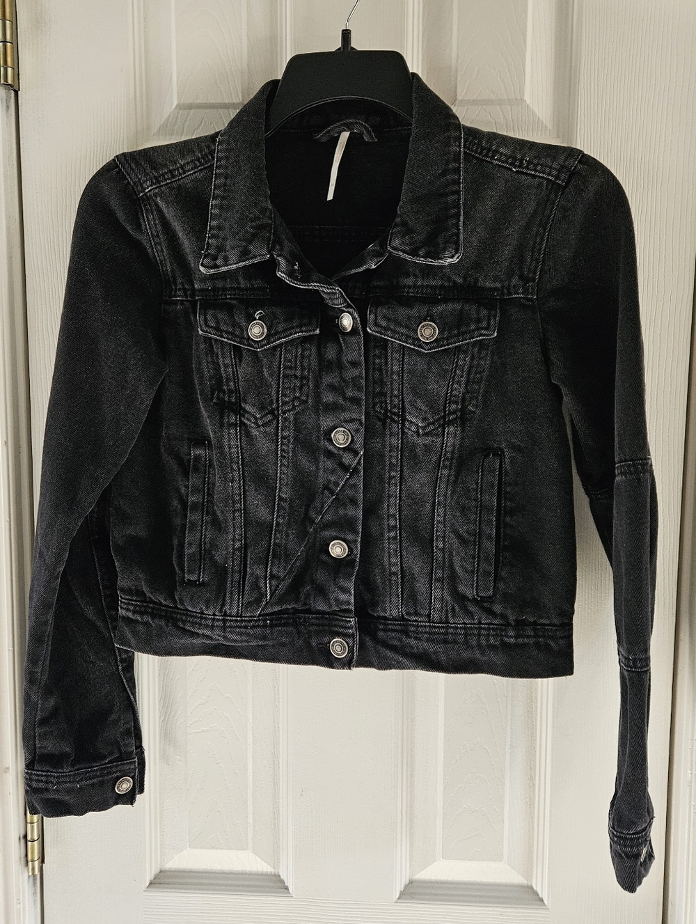 Free People Black Womens Denim Jacket, P2P 18" Fits Like Sm, EC - Picture 1 of 7